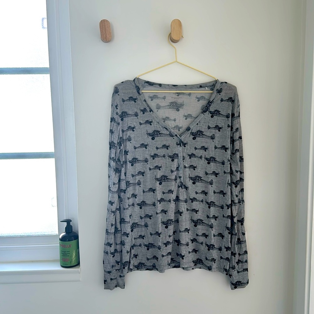 POSH PEANUT ADULT LONG SLEEVE JOGGER SET - Cessna Plane Print